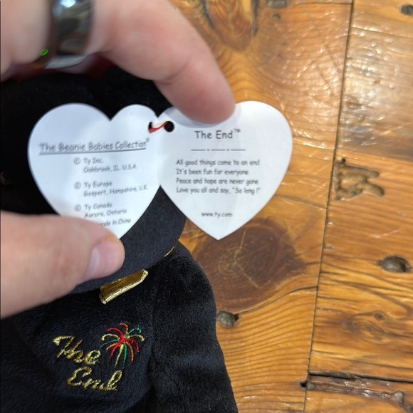 1999 The End TY Black Bear with gold bow Beanie Baby - Picture 3 of 7